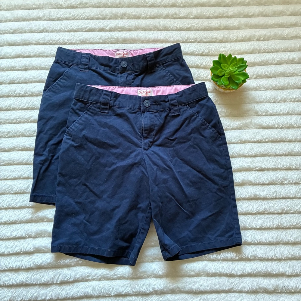 2X Cat & Jack Girls Uniform Chino Shorts Blue 10